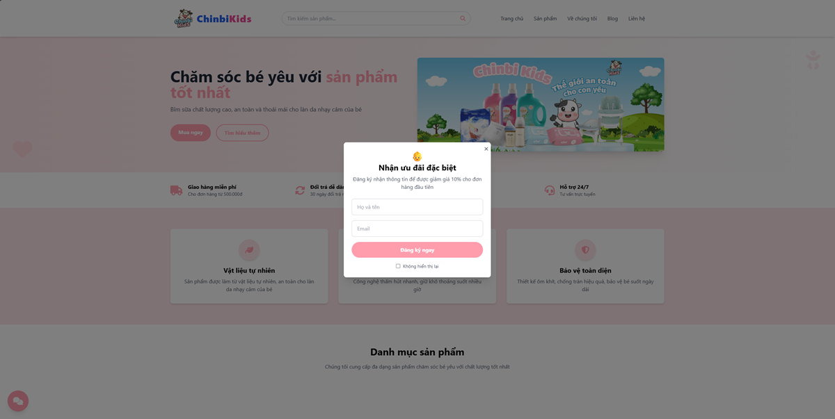 Mẫu website Chinbi Kids — Chăm sóc bé yêu với sản phẩm an toàn