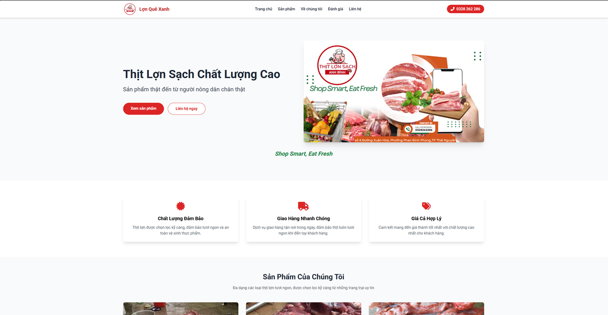 Mẫu website Thịt Lợn Sạch Anh Bình — Lợn Quê Xanh
